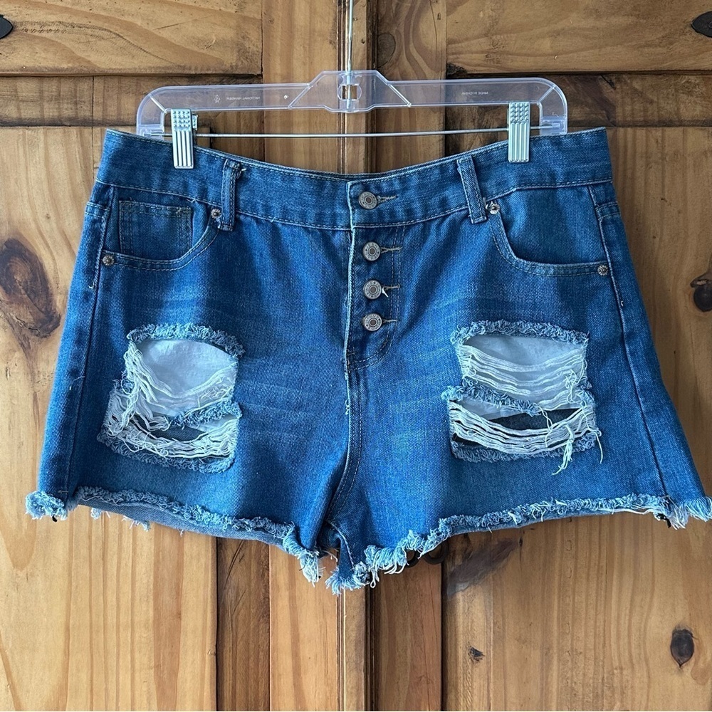 Distressed Denim Jorts High Waist Daisy Dukes Cutoff Jean Shorts Retro Cowgirl - Picture 7 of 8